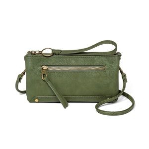 Small Olive Green Textured Crossbody Wallet Bag
